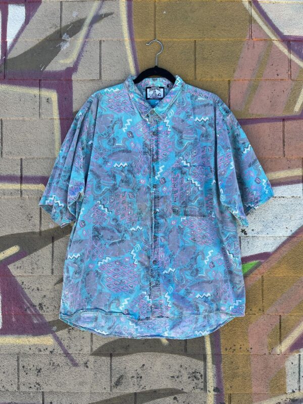 product details: 1980S-90S 100% COTTON SAVED BY THE BELL PASTEL PRINT SHORT SLEEVE BUTTON DOWN SHIRT photo