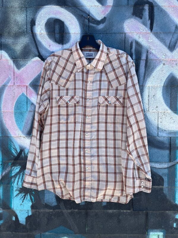 product details: LONG SLEEVE SHEER PLAID SNAP BUTTON WESTERN BUTTON DOWN SHIRT photo