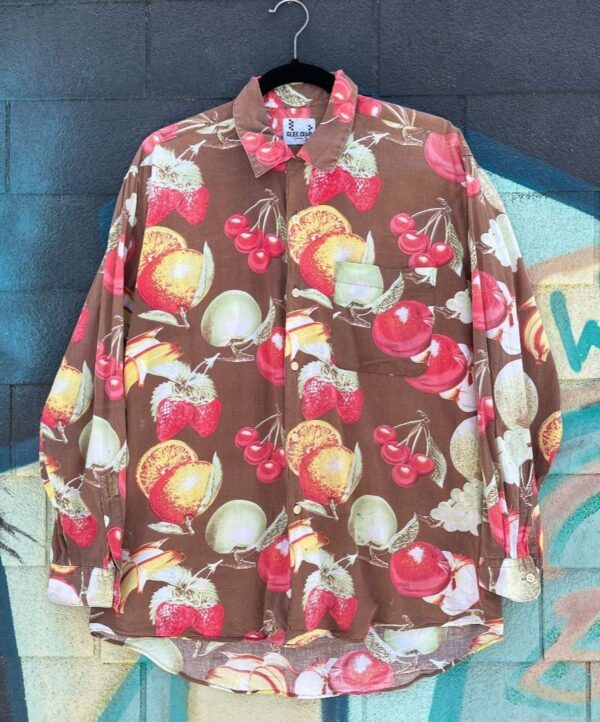 product details: SUPER COOL 100% COTTON ALLOVER FRUIT PRINT LONG SLEEVE BUTTON DOWN SHIRT photo