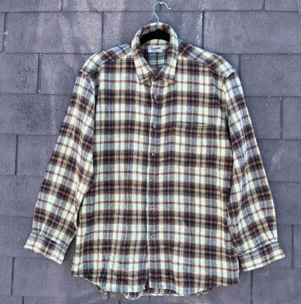 product details: LONG SLEEVE HEAVY WOOL BLEND PLAID PRINT FLANNEL SHIRT photo