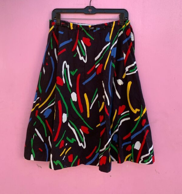 product details: BUTTON UP PAINTERLY PRINT PANEL SKIRT photo