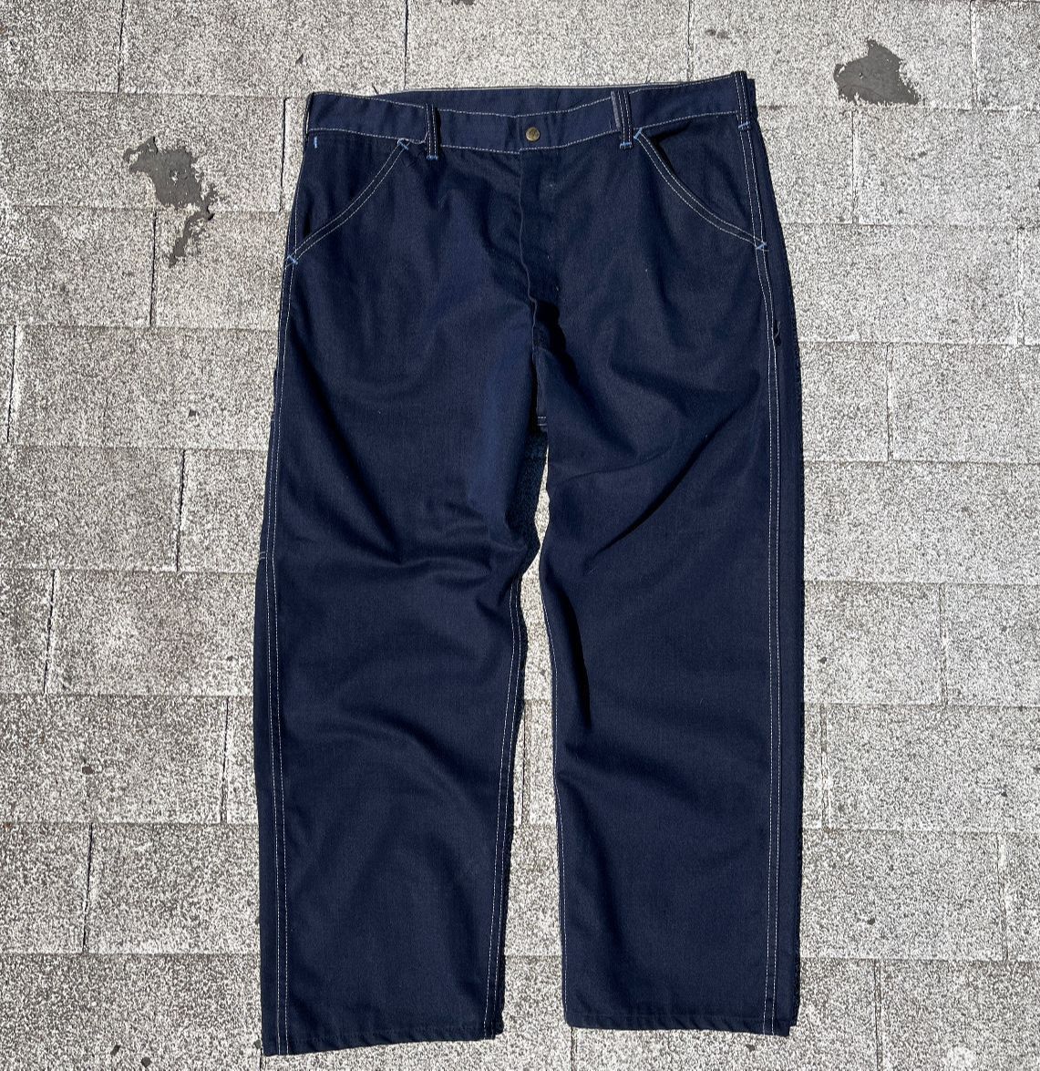 Raw Contrast Stitch Straight Fit Faux Denim Pants | Boardwalk Vintage