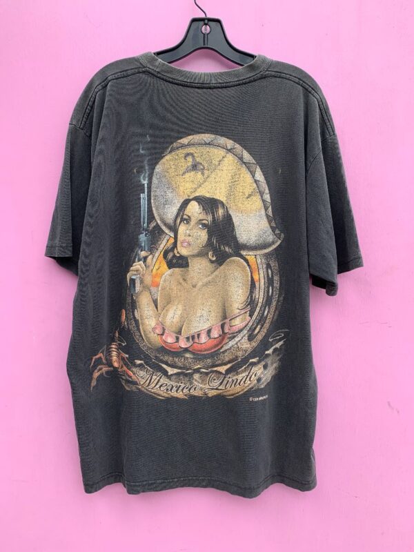 product details: FADED BANDITA W/ SMOKING GUN MEXICO LINDO GRAPHIC T-SHIRT AS-IS photo