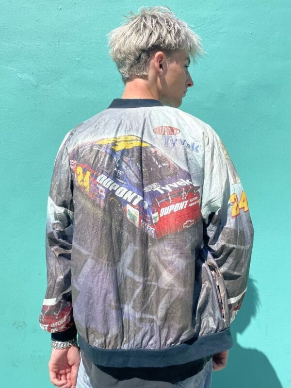 product details: ALLOVER PRINTED DUPONT NASCAR TYVEK PAPER JACKET RIBBED COLLAR & CUFFS photo