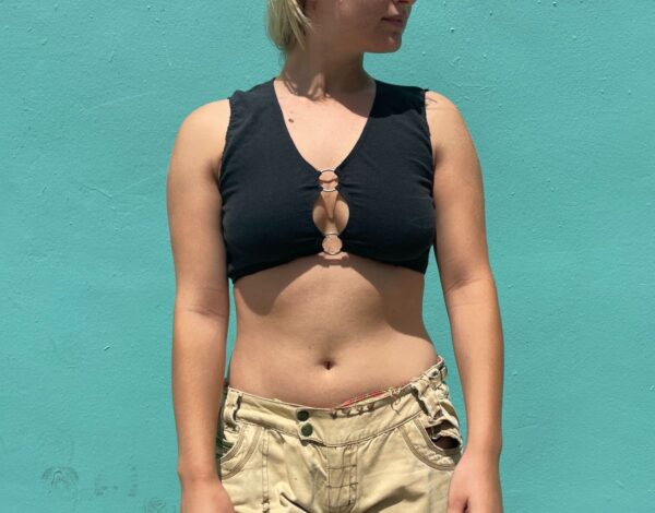 product details: ADORABLE CUT & REPURPOSED DOUBLE O-RING COTTON CROPPED TOP photo