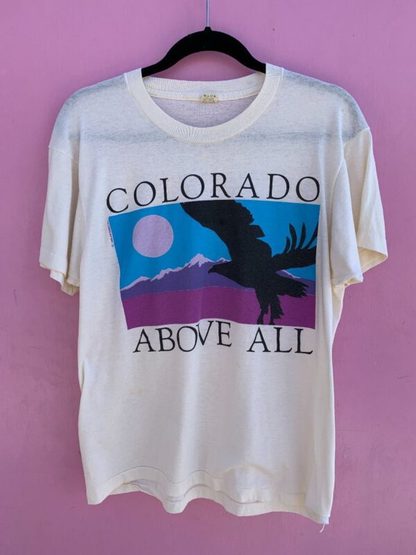 product details: COLORADO ABOVE ALL BIRD SILHOUETTE AND MOUNTAINS GRAPHIC ON SINGLE STITCH T-SHIRT photo