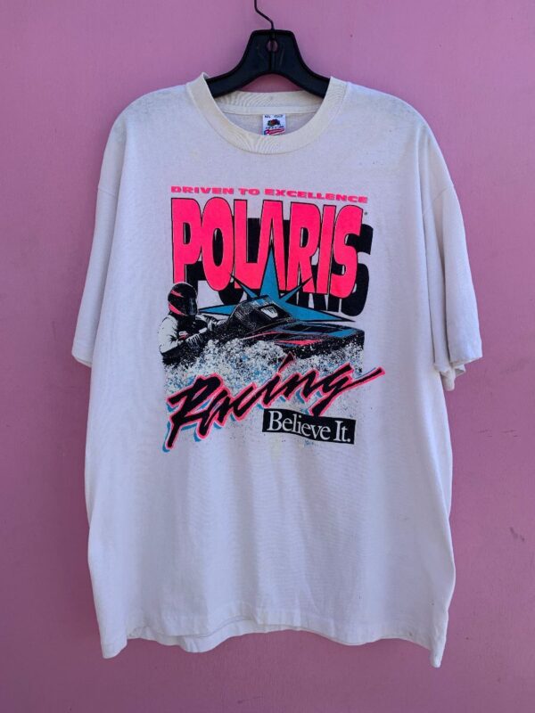 product details: POLARIS RACING BELIEVE IT NEON SNOWMOBILE GRAPHIC T-SHIRT AS IS photo