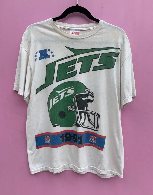 product details: 1990S NFL NEW YORK JETS HELMET GRAPHIC SINGLE STITCH T-SHIRT AS-IS photo