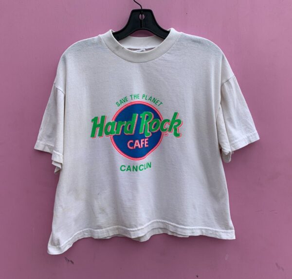 product details: 1990S CROPPED NEON HARD ROCK CAFE CANCUN GRAPHIC T-SHIRT photo