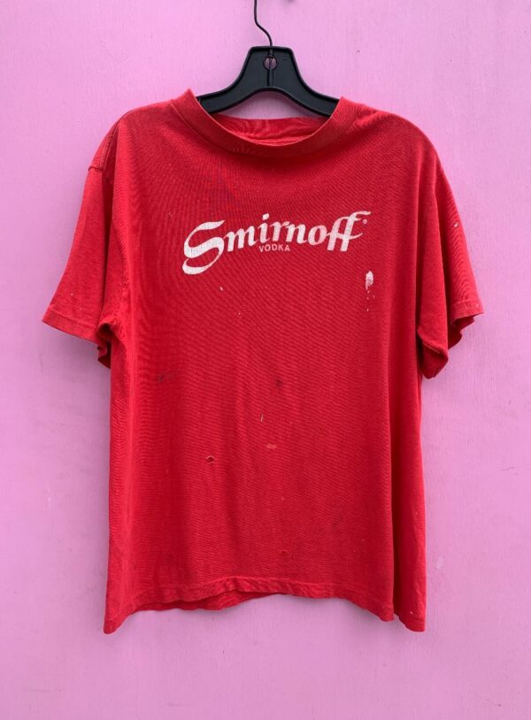 product details: COOL DISTRESSED SMIRNOFF LEAVES YOU BREATHLESS PROMO SINGLE STITCH T-SHIRT AS-IS photo