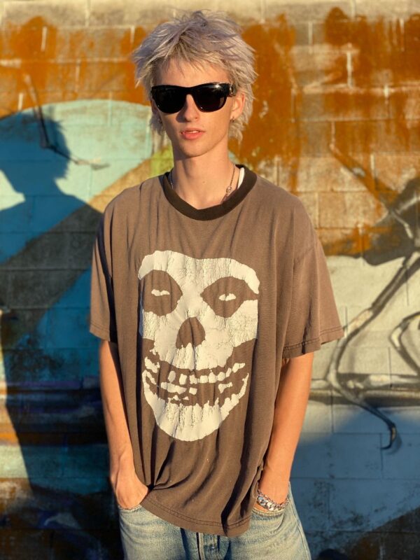 product details: THE MISFITS CRACKLED GRAPHIC FADED COTTON RINGER TEE AS-IS photo