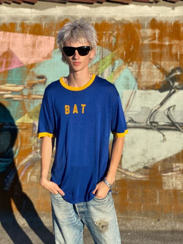 product details: VINTAGE BAT HEY EMBROIDERED ATHLETIC RINGER T-SHIRT photo