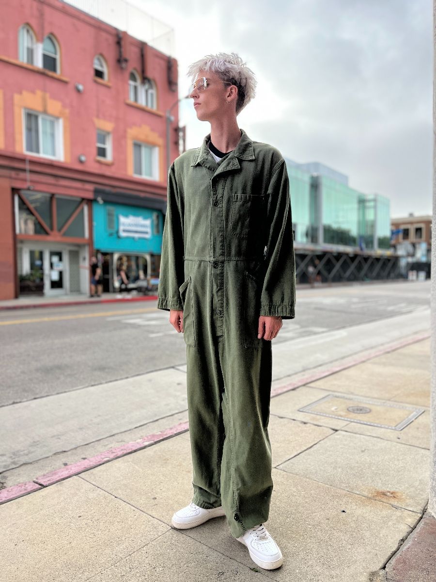 Olive Green 100% Cotton Military Issued Fatigue Button Up Coveralls