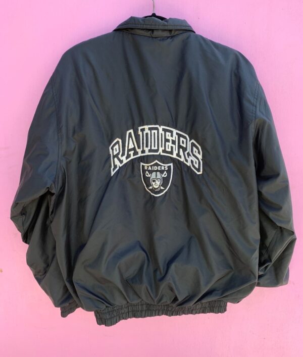 product details: 1990S PUFFY NFL LOS ANGELES RAIDERS EMBROIDERED NYLON JACKET WITH LETTERS ON BACK photo