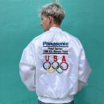 EPIC 1996 US OLYMPIC EMBROIDERED TEAM SATIN BUTTON UP JACKET SPONSORED BY PANASONIC