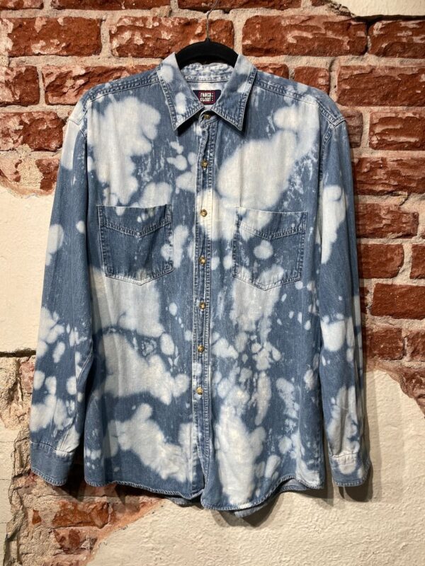 product details: CUSTOM BLEACHED DENIM LONG SLEEVE BUTTON-UP SHIRT photo