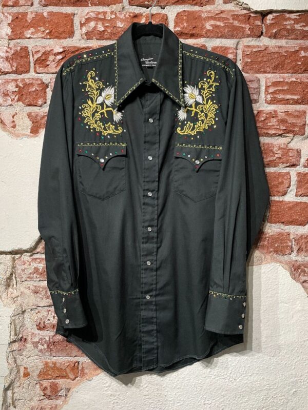 product details: WESTERN FLORAL EMBROIDERED LONG SLEEVE BUTTON UP SHIRT WITH COLORFUL RHINESTONES photo