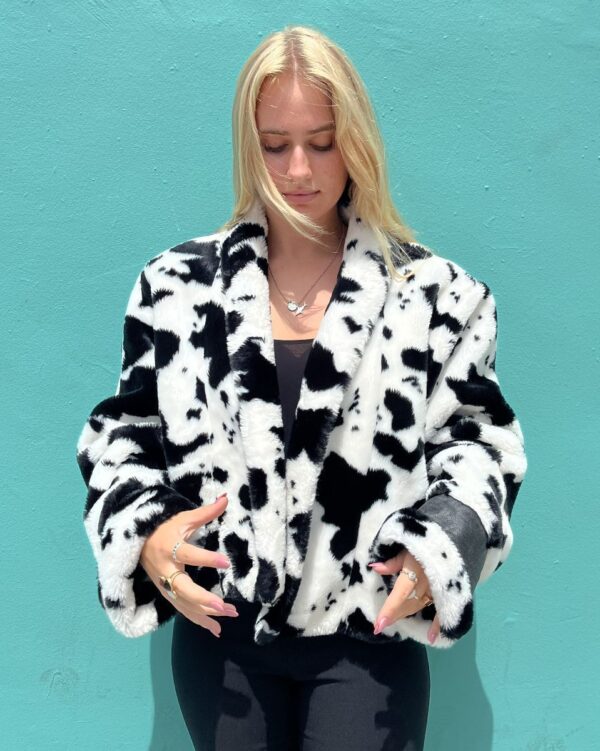 product details: FUN FAUX FUR COWPRINT JACKET MADE IN USA photo