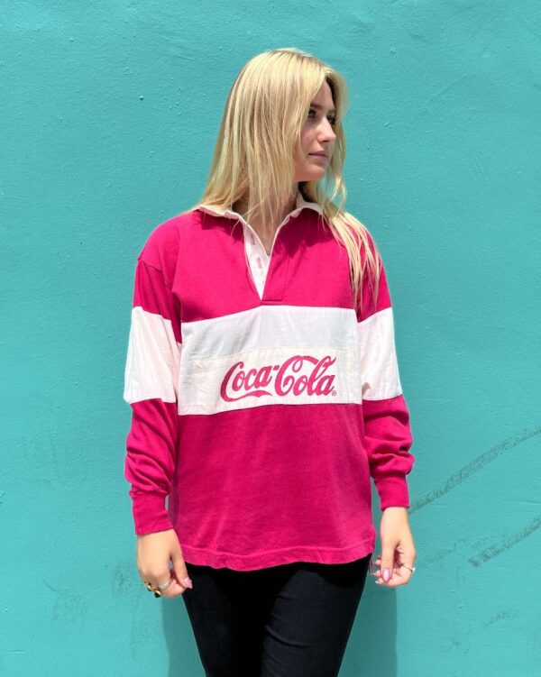 product details: COCA COLA COLORBLOCK QUARTER BUTTON RUGBY PULLOVER SWEATSHIRT AS-IS photo