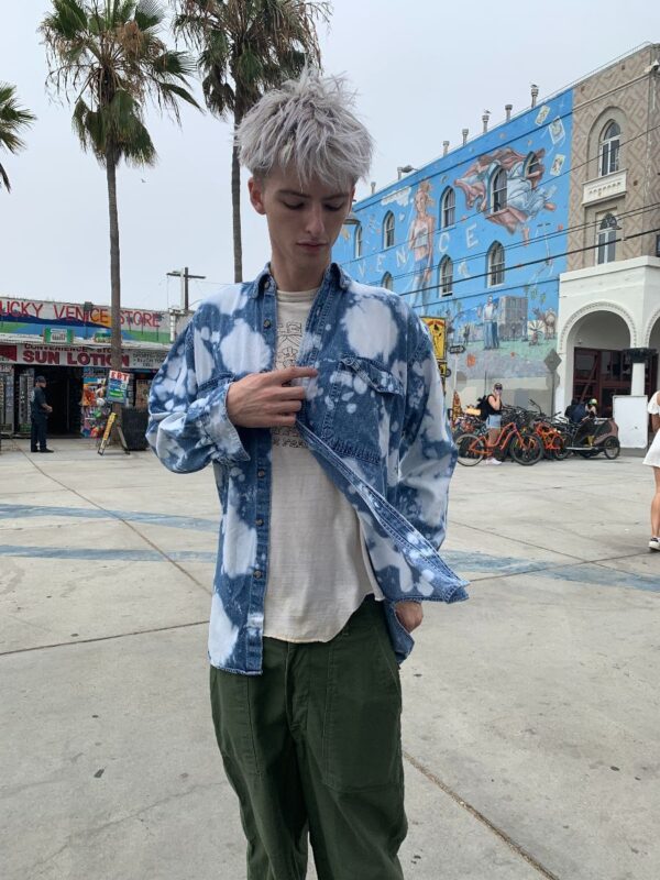 product details: BLEACHED BUTTON UP DENIM SHIRT W/ LONG SLEEVES & CHEST POCKETS photo