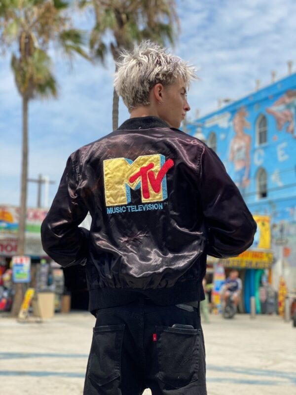 product details: FADED CLASSIC EMBROIDERED MTV SATIN BUTTON JACKET AS-IS photo