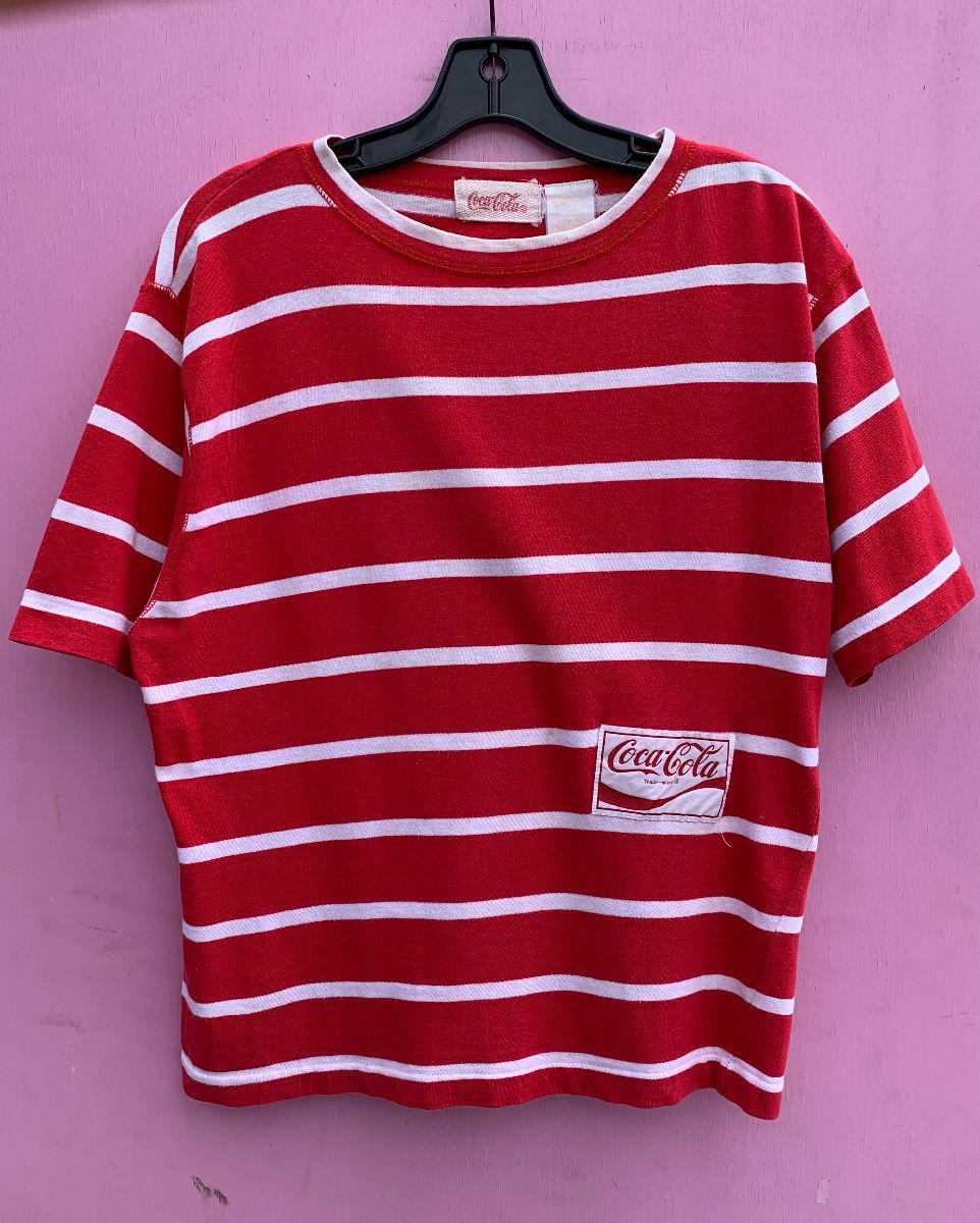 Coca Cola Striped T-shirt Single Stitch | Boardwalk Vintage