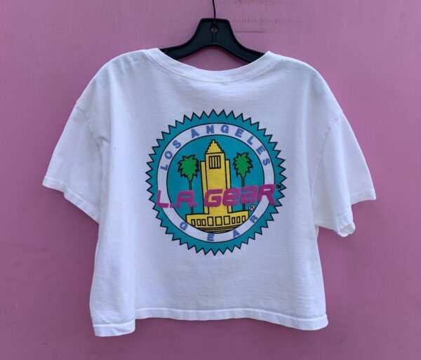 product details: 80S LOS ANGELES  GEAR COLORFUL GRAPHIC SINGLE STITCH CROP TOP T-SHIRT photo