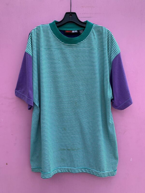 product details: 90S COLORBLOCK  T-SHIRT W/ PINSTRIPES ON CHEST AS-IS photo