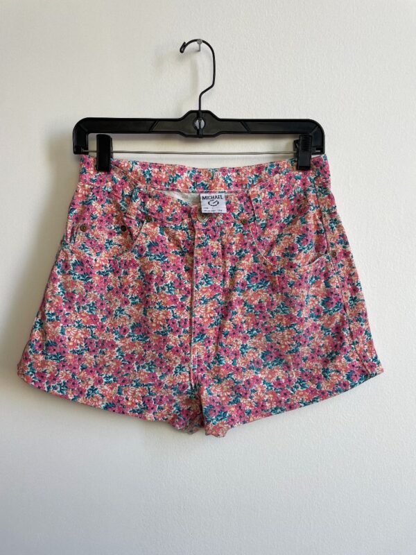 product details: 1990S DITSY FLORAL PRINT DENIM SHORTS HEMMED CUFF photo