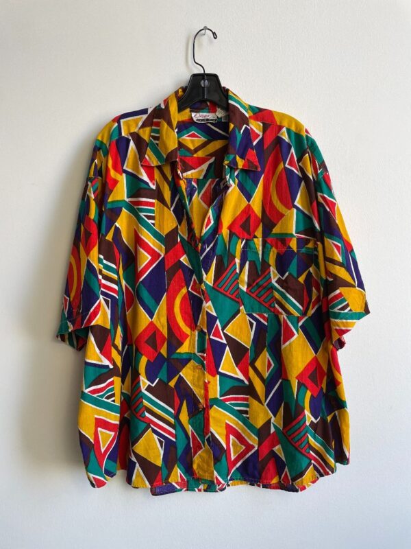 product details: 1990S OVERSIZED ALLOVER GEOMETRIC PRINT COTTON SHORT SLEEVE BUTTON DOWN SHIRT photo