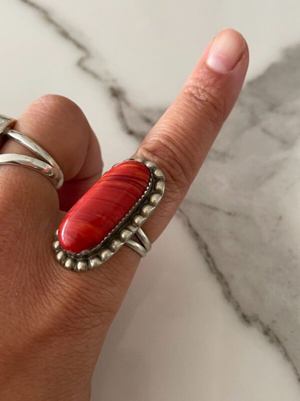 product details: LARGE OVAL RED CORAL STERLING SILVER RING photo