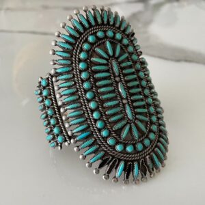 Photo detail:*AS-IS* AMAZING NAVAJO OVERSIZED ZUNI NEEDLEPOINT TURQUOISE & STERLING SILVER CUFF BRACELET *SIGNED P. &V. BY JOE* - POSSIBLY SLEEPING BEAUTY