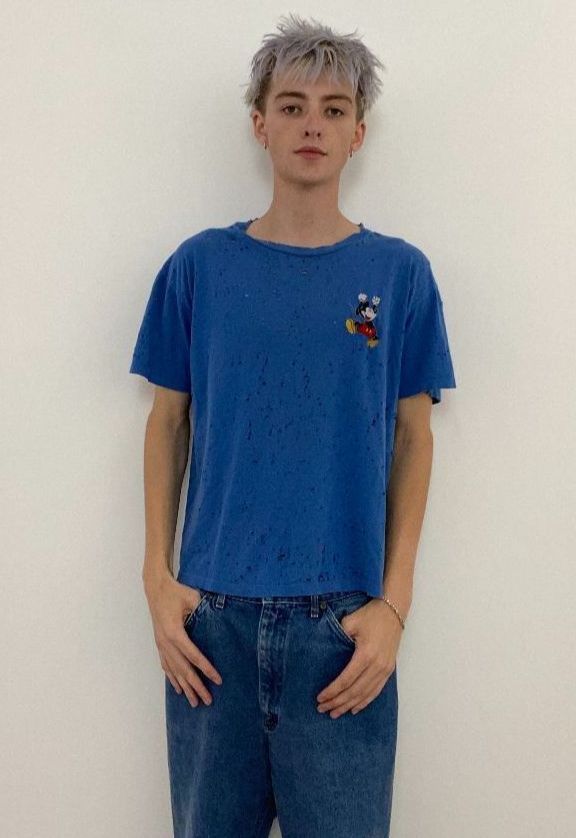 product details: FULLY DISTRESSED DISTRESSED MICKEY MOUSE EMBROIDERED TSHIRT photo