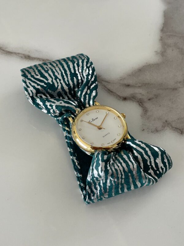 product details: FUN SILVER ZEBRA 1980S LEATHER ADJUSTABLE SNAP GOLD ACCENTED WRIST WATCH photo