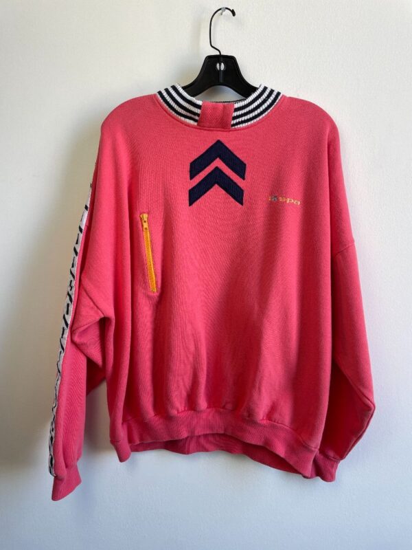 product details: FUN 1980S-90S CREWNECK SWEATSHIRT STRIPED RIBBED COLLAR, FUNKY ZIPPER & SIDE STRIPES photo