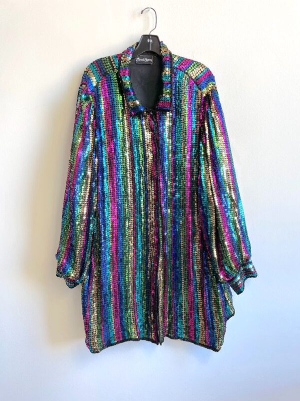 product details: UNREAL 1980S-90S FULLY RAINBOW OVERSIZED SEQUIN JACKET SNAP BUTTONS photo