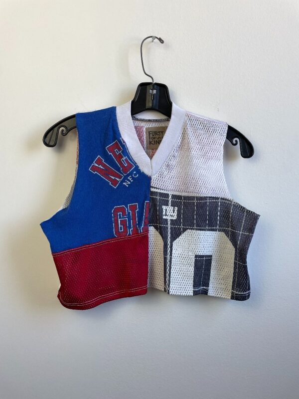 product details: FUN SPLICED NEW YORK GIANTS JERSEY V-NECK CROP TOP photo