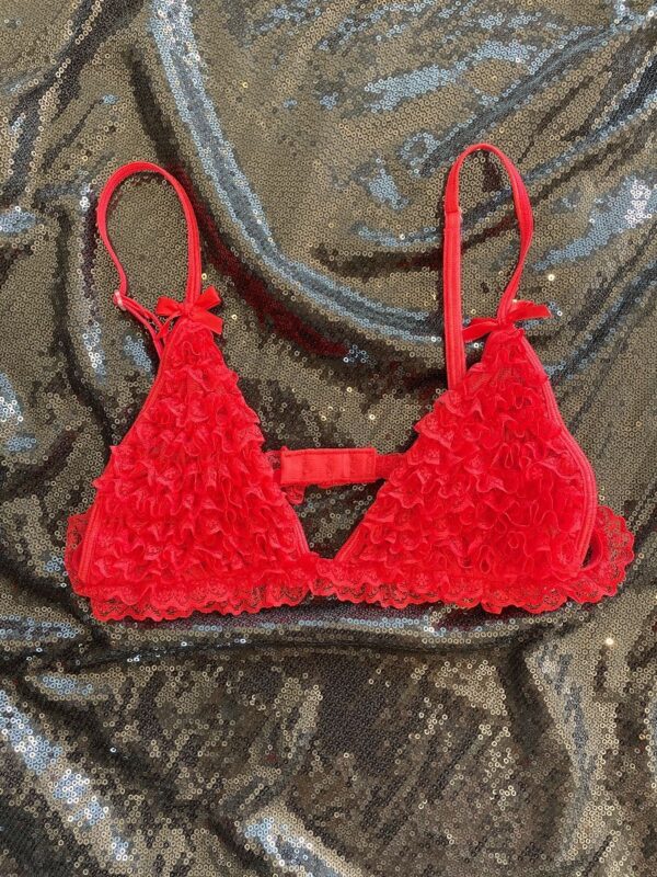 product details: SWEET SHEER RED RUFFLED BRA TOP photo