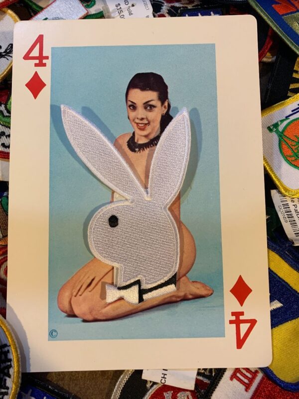 product details: PLAYBOY BUNNY WHITE EMBROIDERED IRON-ON OR SEW-ON PATCH photo