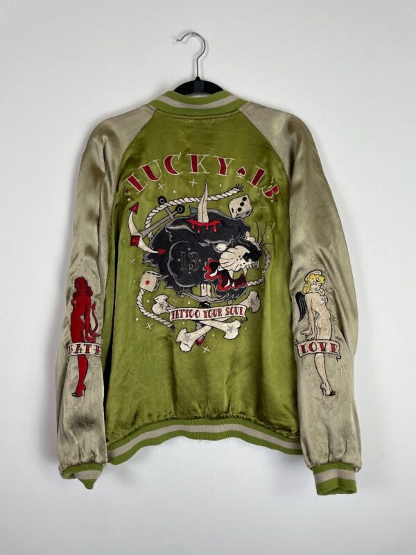 product details: UNREAL REVERSIBLE EMBROIDERED SUKAJAN JACKET LUCKY 13 TATTOO YOUR SOUL photo