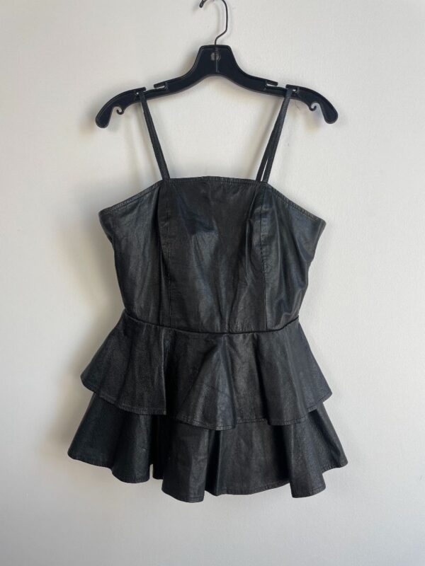 product details: AMAZING! 1980S GENUINE LEATHER LAYERED RUFFLE PEPLUM TOP photo