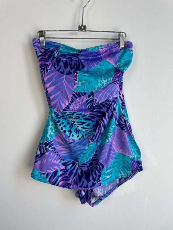 product details: AS-IS MULTI COLOR ABSTRACT MIXED ANIMAL PRINT SLEEVELESS ONE PIECE SKIRTED BATHING SUIT photo