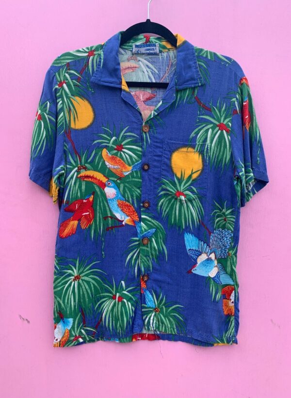 product details: AWESOME O.P. TROPICAL BIRD DESIGN BUTTON UP SHORT SLEEVE SHIRT *SMALLER FIT photo