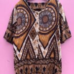 UNIQUE COLLARLESS ALL OVER TRIBAL PRINT BOXY SHORT SLEEVE BUTTON UP DASHIKI