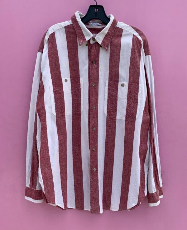 product details: 1990S 100% COTTON TWO TONED WIDE STRIPED LONG SLEEVE BUTTON UP SHIRT photo