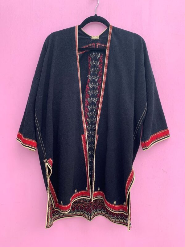 product details: AS-IS AMAZING OPEN TUNIC RED EMBROIDERED HEM DANGLING COIN CHARMS photo