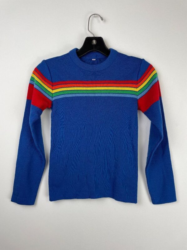 product details: AMAZING 1970S-80S RAINBOW STRIPED DESIGN RIBBED NECK SWEATER SMALL FIT photo
