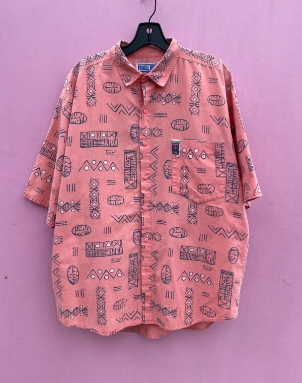 product details: 1990S 100% COTTON BUTTON UP SHIRT FUNKY GEOMETRIC TRIBAL PRINT  AS-IS photo