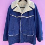70S SHERPA LINED HEAVY CHORE COAT W/ FLARED DOUBLE COLLAR + TWO FRONT POCKETS AS-IS