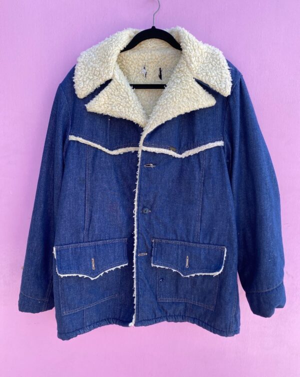 product details: 70S SHERPA LINED HEAVY CHORE COAT W/ FLARED DOUBLE COLLAR + TWO FRONT POCKETS AS-IS photo